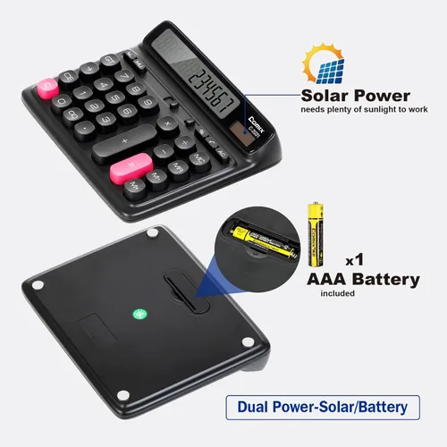Miniatura 5 de Comix Calculadora de escritorio con pantalla LCD grande de 12 dígitos, batería solar de doble alimentación, calculadora básica con teclas grandes