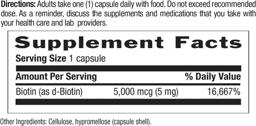 Miniatura 8 de Country Life Cápsulas veganas de biotina de alta potencia 5 mg, 60 CT