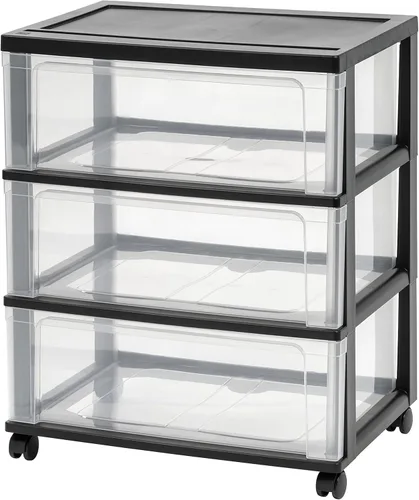 IRIS USA Carrito rodante organizador de almacenamiento de cajones de plástico, con ruedas giratorias, 3 cajones, para suministros de arte y