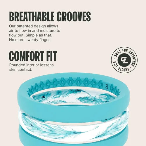 Miniatura 3 de Groove Life - Anillo apilable de silicona, anillos de boda para mujer, de goma transpirable, anillos cómodos con diseño único