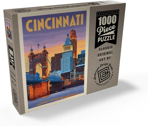 Miniatura 2 de MyPuzzle Cincinnati, OH: Riverfront, póster vintage, rompecabezas premium de 1000 piezas para adultos