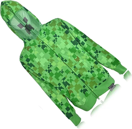 Miniatura 4 de Minecraft Sudadera con capucha para niños, diseño de cara de enredadera negra y verde, sudadera