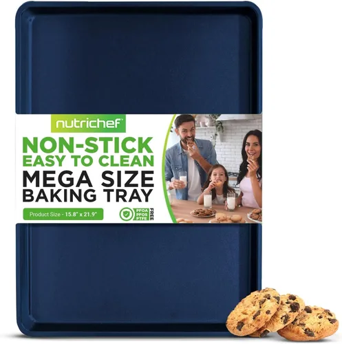 NutriChef NCLG1BD - Bandeja de galletas antiadherente extra grande para hornear, bandeja de horno de acero al carbono de alta calidad de 22 x 16