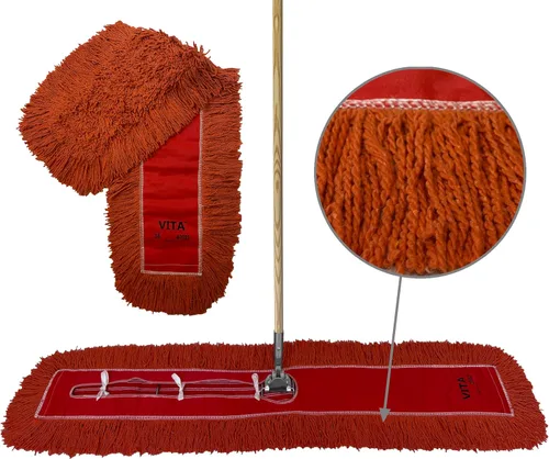 Miniatura 12 de Kit de trapeador industrial para polvo, incluye cabezal de trapeador de bucle cerrado trenzado azul de 48 pulgadas, mango de madera y marco