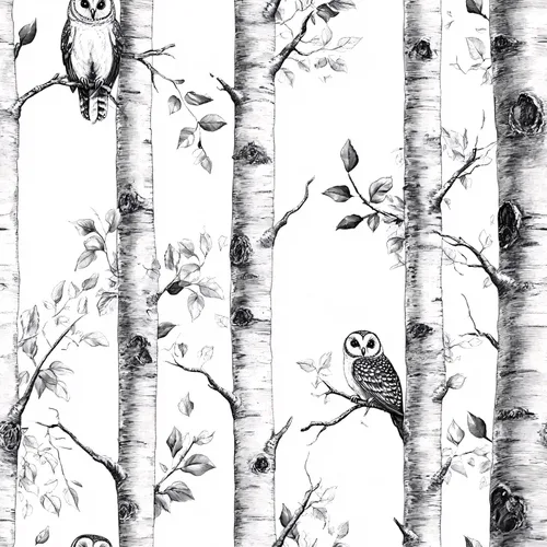 Papel tapiz de abedul para despegar y pegar, papel tapiz de búho, vinilo autoadhesivo en blanco y negro, para decoración del hogar, 17.7 x 118