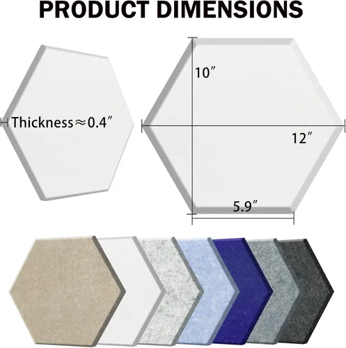 Miniatura 2 de SHJADE Paneles acústicos hexagonales autoadhesivos, paquete de 12 paneles acústicos de 12 x 10 x 0.4 pulgadas, azulejos de cuña insonorizados