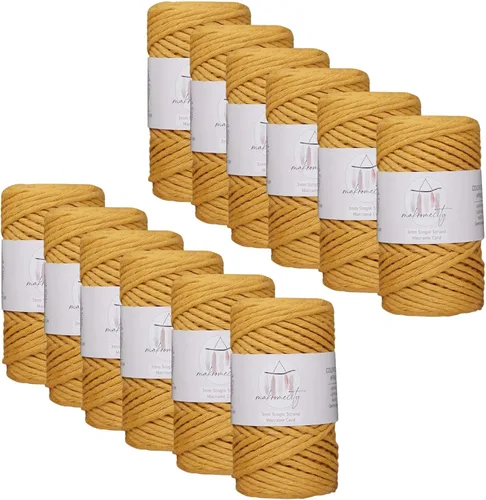 Miniatura 39 de Makromecity, Cordón de algodón para macramé de 1/8 pulgadas x 100 yardas (300 pies) Hilo de algodón verde crepé de 3 mm de un solo hilo para arte