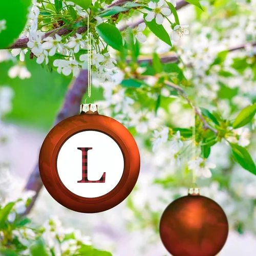 Miniatura 6 de Decoración de letras iniciales, adorno de bola de Navidad, negro y rojo, búfalo a cuadros, letra L, adornos de Navidad, recuerdo de recuerdo, regalo