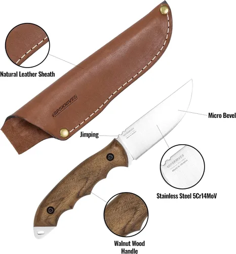 Miniatura 2 de BPSKNIVES HK4 SSH - Cuchillo de acero inoxidable de hoja fija - Cuchillos de espiga completa con funda de cuero - Cuchillos de campamento tácticos