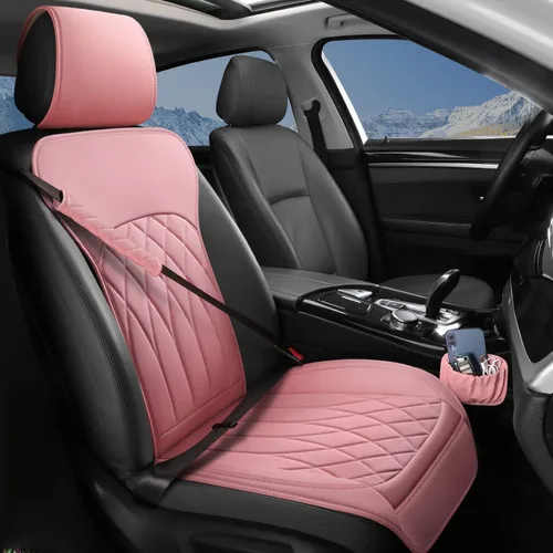Miniatura 8 de BEITK Paquete de 2 fundas de cuero para asiento delantero de automóvil, protectores universales para asiento de automóvil sin laterales con bolsillo