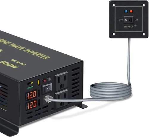 Miniatura 2 de WZRELB Inversor de corriente de onda sinusoidal pura de 500 W 12 V 120 V con 2 salidas de CA con control remoto con cable (RBP-50012WR)
