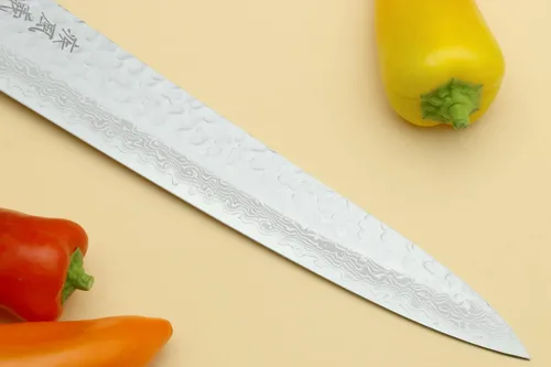 Miniatura 5 de Yoshihiro VG10 46 Capas Damasco Martillado Sujihiki Cuchillo Rebanador Japonés (9.5" (240mm) Mango de Palisandro)