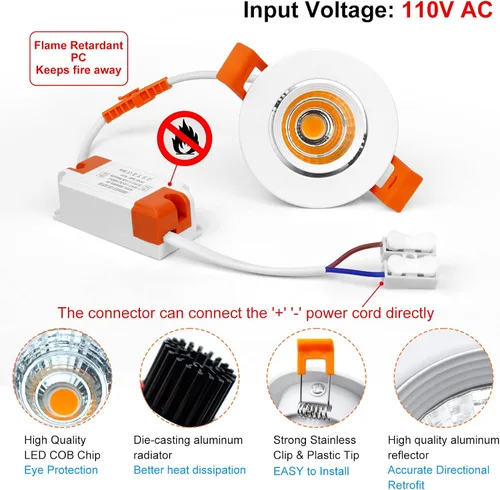 Miniatura 3 de inShareplus Downlight LED de 2 pulgadas, iluminación empotrable de 3 W, regulable, luz blanca cálida de 3000 K, CRI80, luces de techo