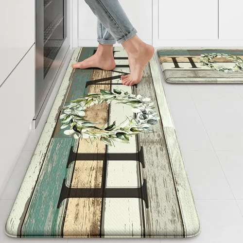 Miniatura 10 de KIMODE Alfombra Antifatiga para Cocina 2 Piezas, Alfombras de Cocina Impermeables y Antideslizantes, Alfombra de Cocina de Estilo Rústico para Piso