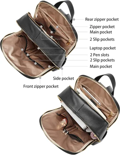 Miniatura 3 de BOSTANTEN Mochila para portátil de 15.6 pulgadas de cuero genuino para mujer, mochila informal para universidad, bolsa de viaje