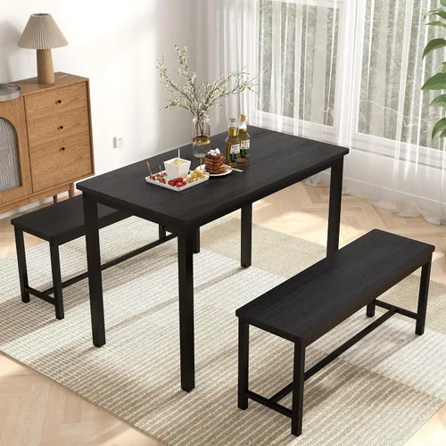 Juego de mesa de comedor resistente y duradera para 4 personas con banco, mesa de cocina fácil de montar con banco, ahorro de espacio, juego ideal