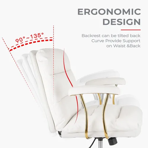 Miniatura 5 de KLASIKA Paquete de 2 sillas ergonómicas de escritorio de oficina para personas pesadas con ruedas y brazos, silla de computadora de piel sintética