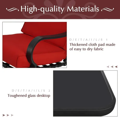 Miniatura 4 de Betterland Juego de sillas mecedoras de 3 piezas para exteriores, mesa de centro de cristal y muebles de patio de metal negro con cojines gruesos