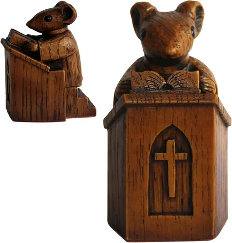Miniatura 6 de Yuhoo Estatua de ratón de iglesia, ratón de iglesia de madera en el púlpito, figura coleccionable para decoración de escritorio del hogar