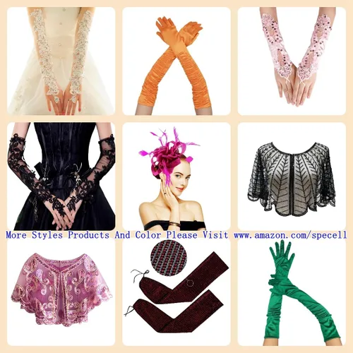 Miniatura 8 de Specell Womens Mesh Rhinestone Gloves Fishnet Sparkly Glitter Opera Highly Elastic Gloves Length 19" For Party Halloween Etc
