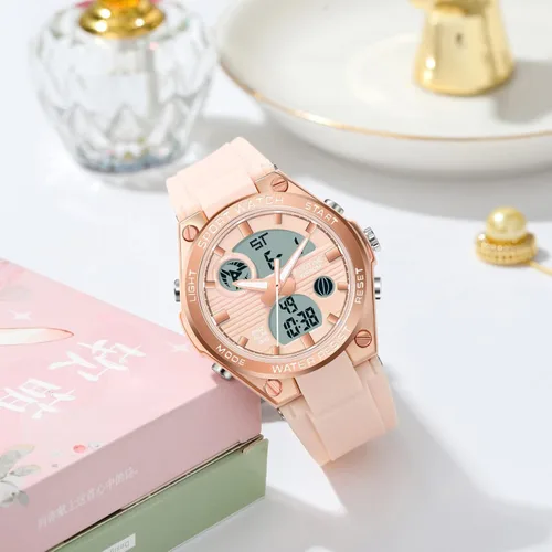 Miniatura 2 de Relojes de pulsera para mujer, digital, 5 bares, impermeables, con retroiluminación LED, correa colorida, alarma analógica