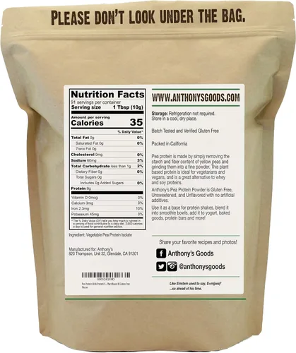 Miniatura 3 de Anthony's Proteína de guisante premium de 2 libras y copos de levadura nutricionales 1 libra