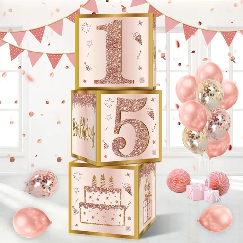 Miniatura 18 de Guiruiy 3 piezas de cajas de decoración para el 30 cumpleaños de mujeres, cajas de globos de cumpleaños de 30 años en rosa y oro rosa, decoración