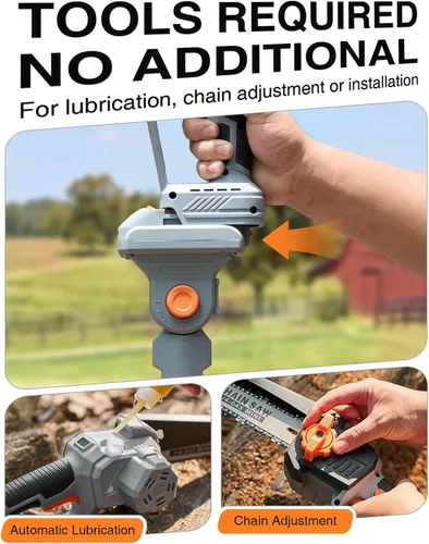 Miniatura 7 de TaskStar Sierra de poste 2 en 1 para recorte de árboles, motosierra mini inalámbrica de 8 pulgadas con poste extensible, motor sin escobillas, con 2