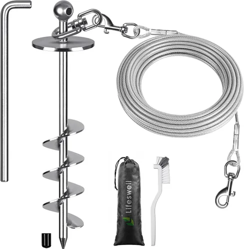 Miniatura 12 de Estaca de amarre resistente de 15" para perros, giro de 360°, sin enredos, fácil de instalar, para perros grandes de hasta 220 libras, perfecta