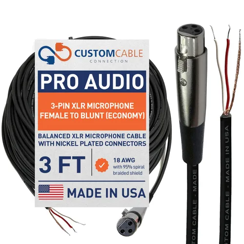 Miniatura 8 de 1 pie Custom Cable Connection Pro-Audio XLR Micrófono equilibrado hembra a Blunt 18 AWG Economy blindado Cable de instalación