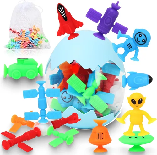Miniatura 9 de Juguetes de baño para bebé, 13 piezas de juguetes de baño de silicona sin moho con una bolsa de almacenamiento, juguetes de bañera de dinosaurios