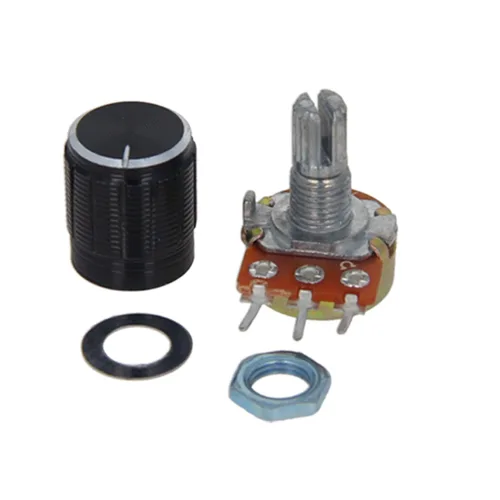 Heyiarbeit Potenciómetro de película de carbono WH148 de 100 K Ohm, potenciómetro giratorio de una sola vuelta con pomos negros, 3 pines, 0.591 in,