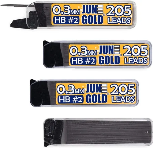 Miniatura 14 de June Gold 820 unidades, 0.3 mm 2B repuestos de plomo, 205 piezas por dispensador, grosor extra fino, plomo resistente a la rotura/grafito