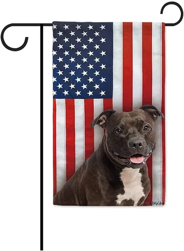 Bandera de Estados Unidos con lindo perro Pitbull patriótico bandera de jardín para perro 4 de julio, pancarta decorativa para exteriores de 12.5 x