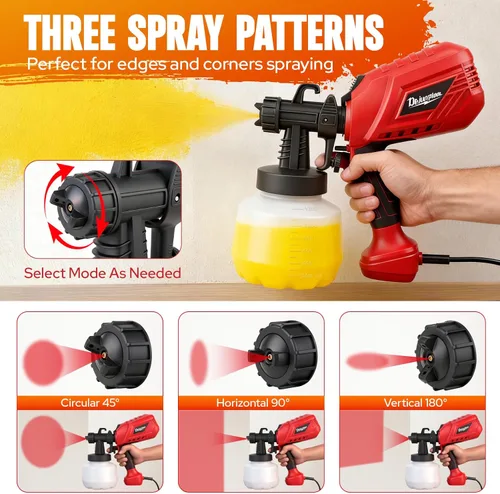 Miniatura 3 de Pistola de pintura eléctrica HVLP de 750 W, recipiente desmontable de 40.58 onzas, 4 boquillas, 3 patrones de pulverización y control de flujo