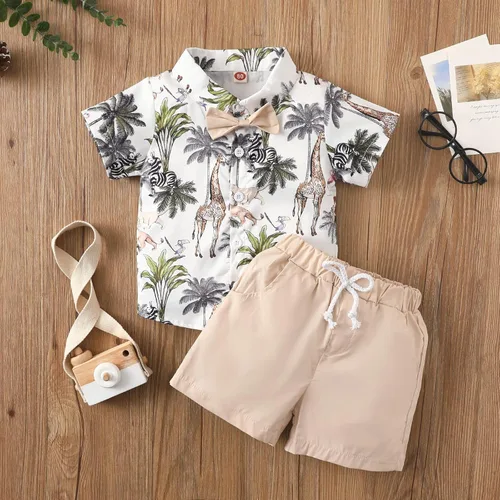 Miniatura 6 de Conjunto de camisa de manga corta con botones y pantalones cortos para bebé y niño, con estampado de verano