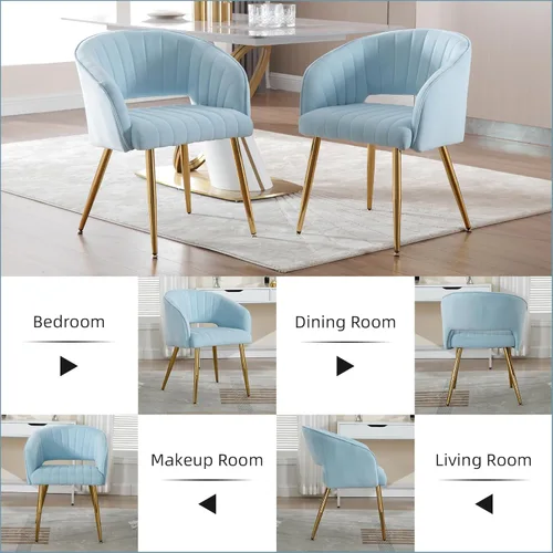 Miniatura 16 de ABET Silla de escritorio con ruedas, silla de oficina en casa de terciopelo, silla giratoria con base dorada, sillas acentuadas modernas tapizadas