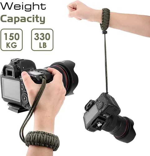 Miniatura 5 de MoKo Correa trenzada de nailon Paracord para videocámara/binoculares/Nikon/Canon/Sony/SLR/DSLR cámara digital negro + verde militar