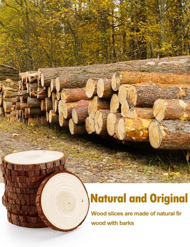 Miniatura 3 de wohohoho 32 piezas de rodajas de madera natural de 2.8-3.2 pulgadas, kit de madera para manualidades sin terminar preperforado con agujero, círculos