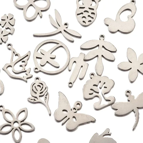 Miniatura 3 de Pandahall - Dijes de acero inoxidable surtidos de metal, estrella y luna, flor, animal para hacer pulseras, collares, aretes, Acero inoxidable