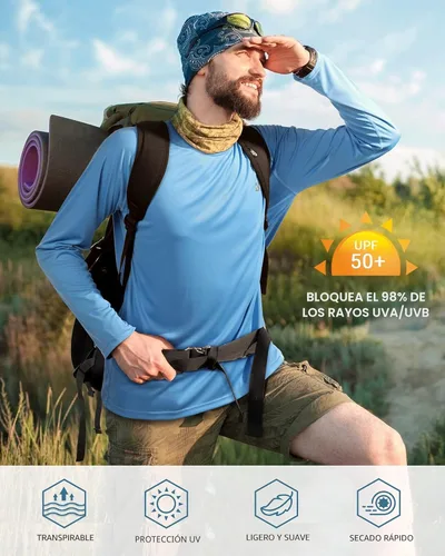 Miniatura 3 de Roadbox Camisas de Protección Solar UV UPF 50+ para Hombres Manga Larga SPF Rash Guard para Pesca Senderismo Natación Correr Paquete de 1