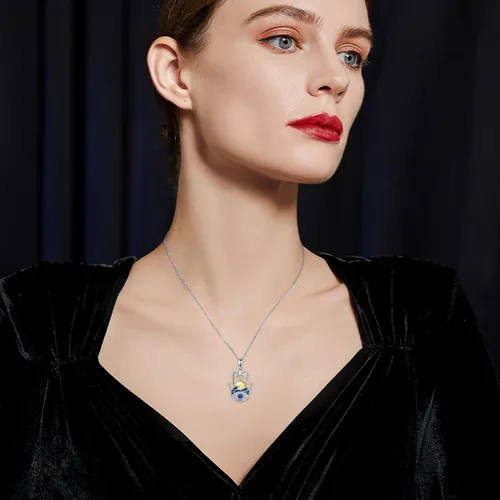 Miniatura 20 de PROESS Collar de plata de ley Hamsa Fátima collar de elefante, colgante de ojo azul, joyería para hombres, mujeres, niñas y niños