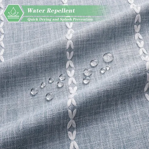 Miniatura 4 de meioro Cortina de ducha bohemia a rayas, juego de cortina de ducha de tela tejida de lino de 10.41 oz/m² con borla, repelente al agua, rústica, Azul