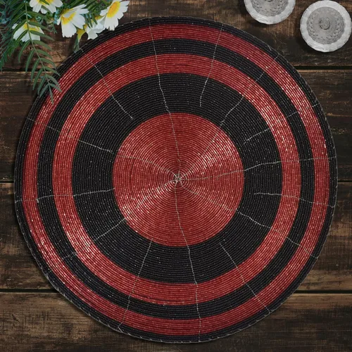Miniatura 16 de Decozen Juego de 4 Manteles Individuales Redondos con Cuentas, de 14 Pulgadas, Rojos, Hechos a Mano con Cuentas de Vidrio, para Decoración de Mesa