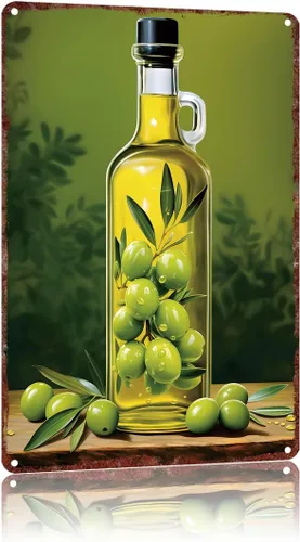 Green Olive Oil Bottle Funny Metal Sign, Vintage Home Wall Decor 8x12 Inch for Home Bar Pub Club Kitchen Coffee Living Room Garden Decoration