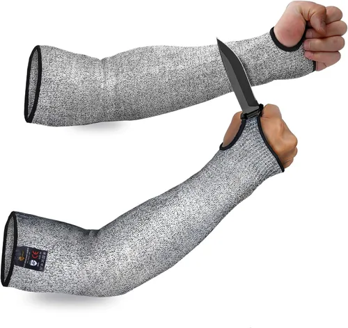 Miniatura 9 de Evridwear - 1 par de mangas resistentes a cortes para protección de brazos en el trabajo, EN388 Nivel 5, contra punciones, con o sin orificio