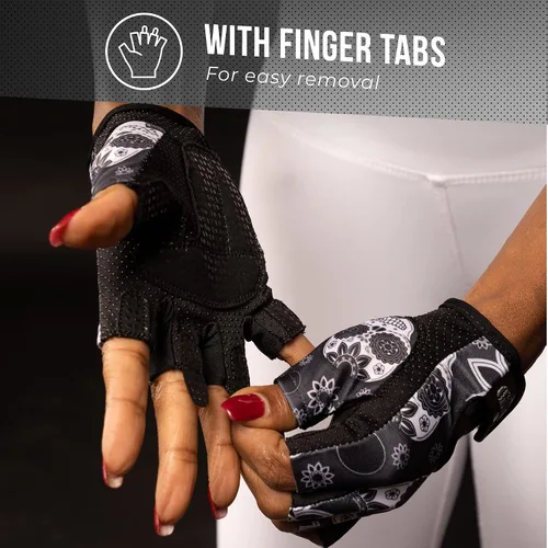 Miniatura 7 de Contraband Pink Label 5237 – Guantes de levantamiento de pesas con calavera, para mujer, Serie Design (1 par), Gris, M