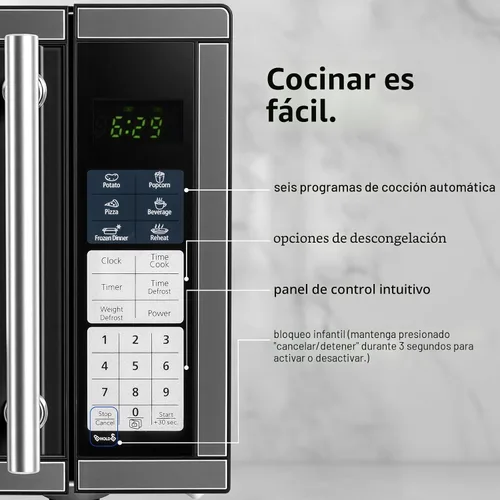 Miniatura 4 de Hornos microondas para encimera, 0.7 pies cúbicos, horno microondas de 700 vatios con iluminación LED, plato giratorio y bloqueo para niños