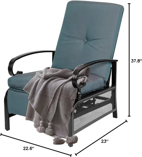 Miniatura 8 de Oakcloud Sillón Ajustable para Exteriores Silla Reclinable Relajante de Metal para Patio con Cojines Extraíbles (Azul Pavo Real)