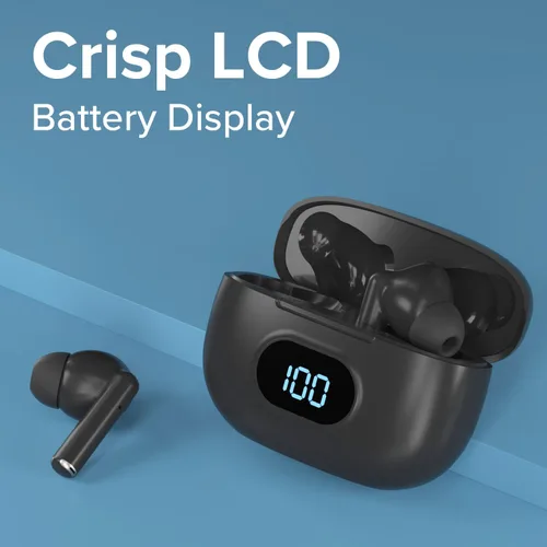 Miniatura 3 de Coby Auriculares inalámbricos con estuche de carga de lectura de batería LCD, mini auriculares intrauditivos Bluetooth con micrófono integrado, Negro